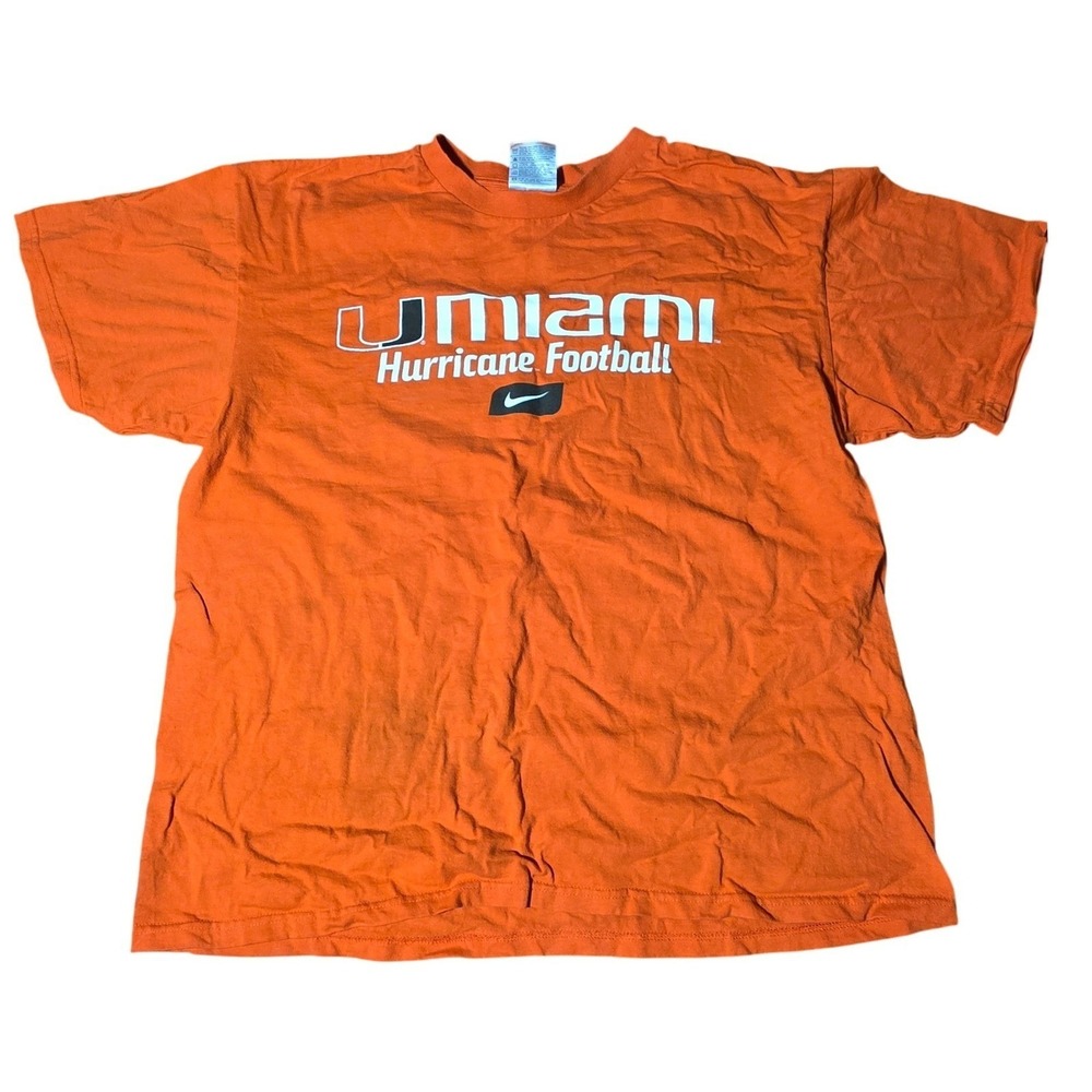 Nike Team University of Miami Hurricanes Football T-Shirt Orange Mens Large A1
